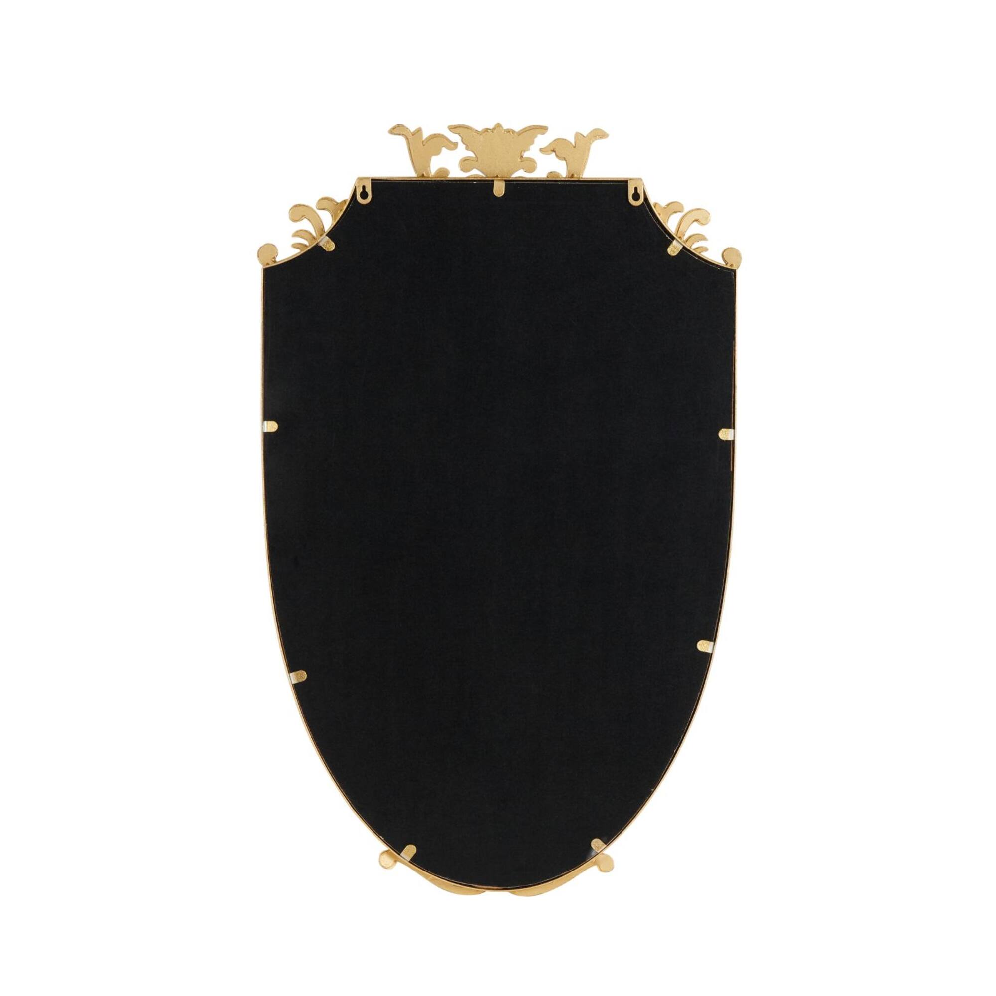 21" x 34" Gold Metal Shield Wall Mirror with Floral Embellishment